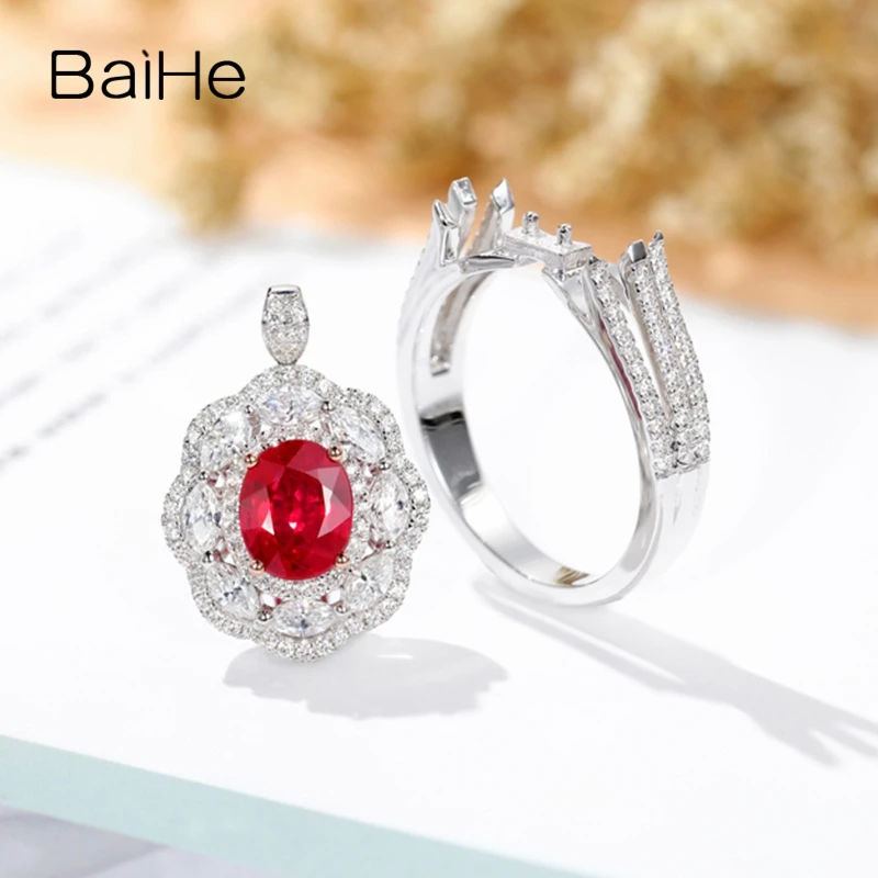 BAIHE Solid 14 K белое золото(AU585) овальный около 1.3ct без основного камня помолвка свадебные женские модные ювелирные изделия полу крепление кольцо