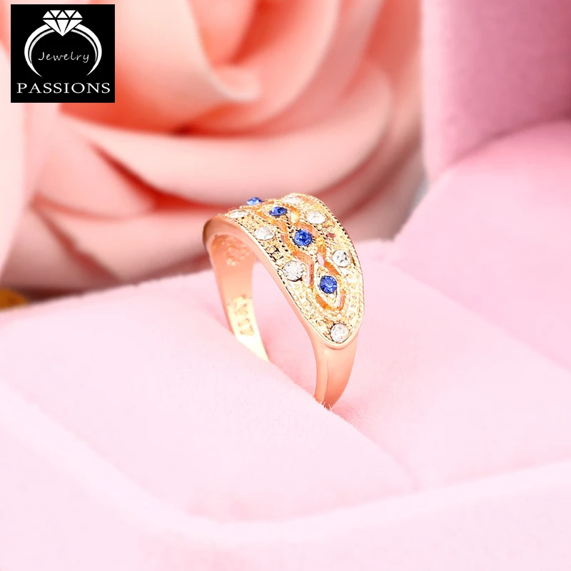 Хит продаж богемное кольцо в этническом стиле Синие стразы золотистый цвет