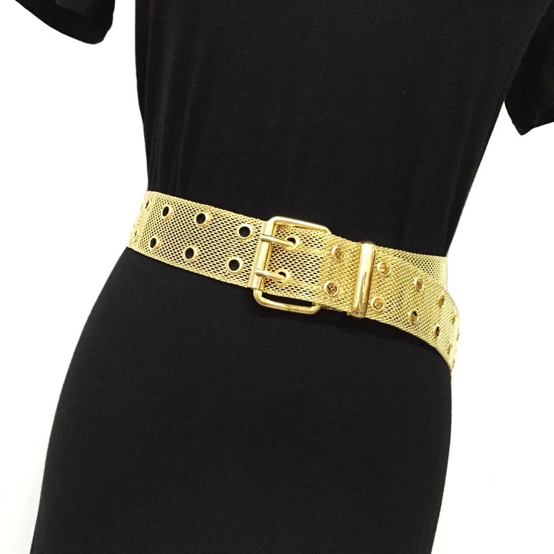 Женские металлические сетчатые ремни в стиле панк золотистые на талию 2018 модные