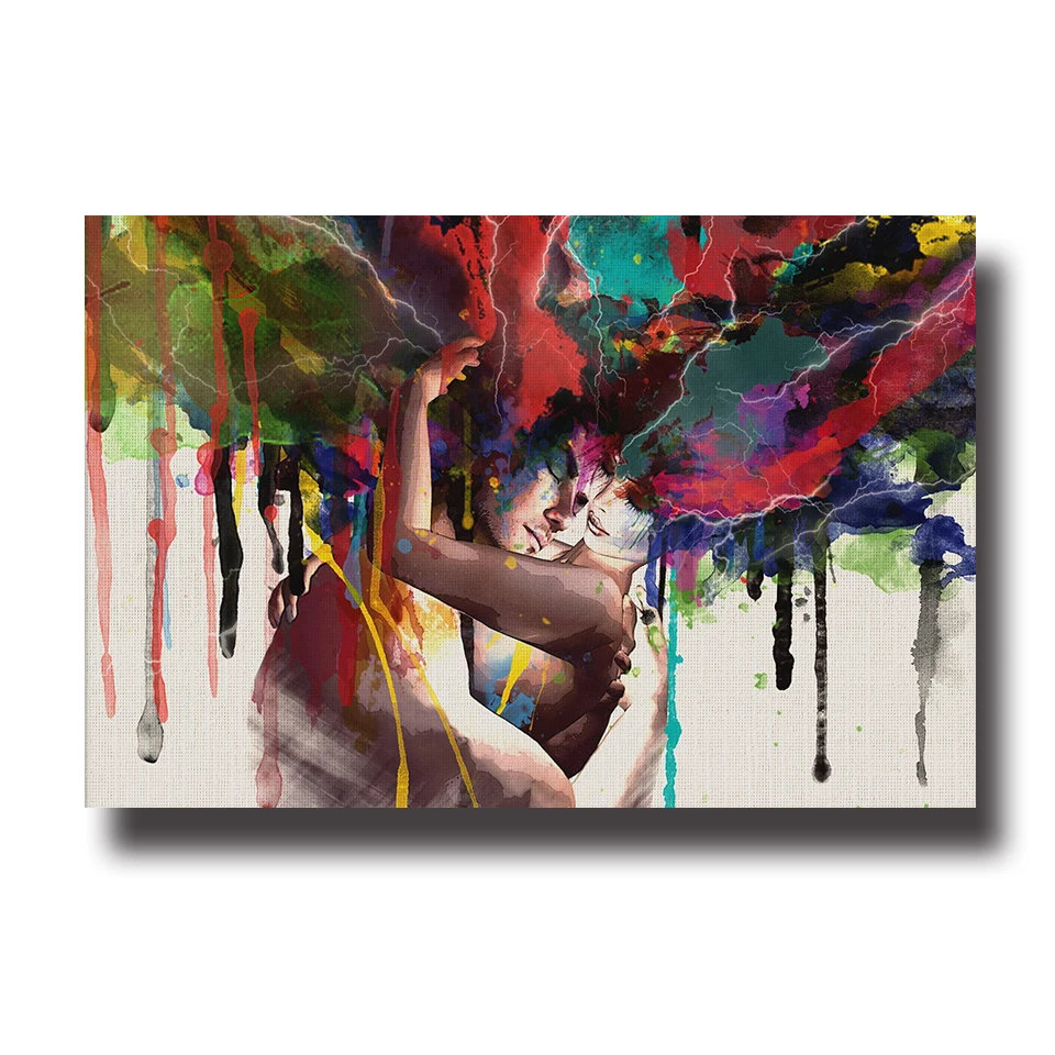 

ART Posters Prints Watercolor Sexy Nude Lover Hugging Canvas Painting Wall Pictures For Living Room Wall Art Abstract Decoration