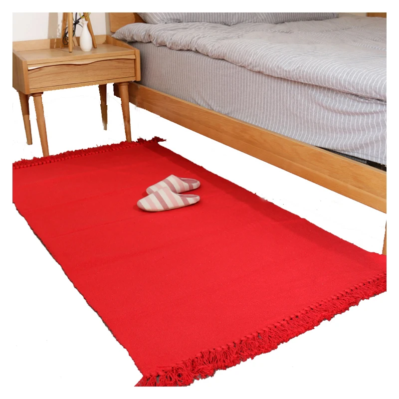 Новый ковер ручной вязки из 100% хлопка с кистями однотонный коврик для гостиной