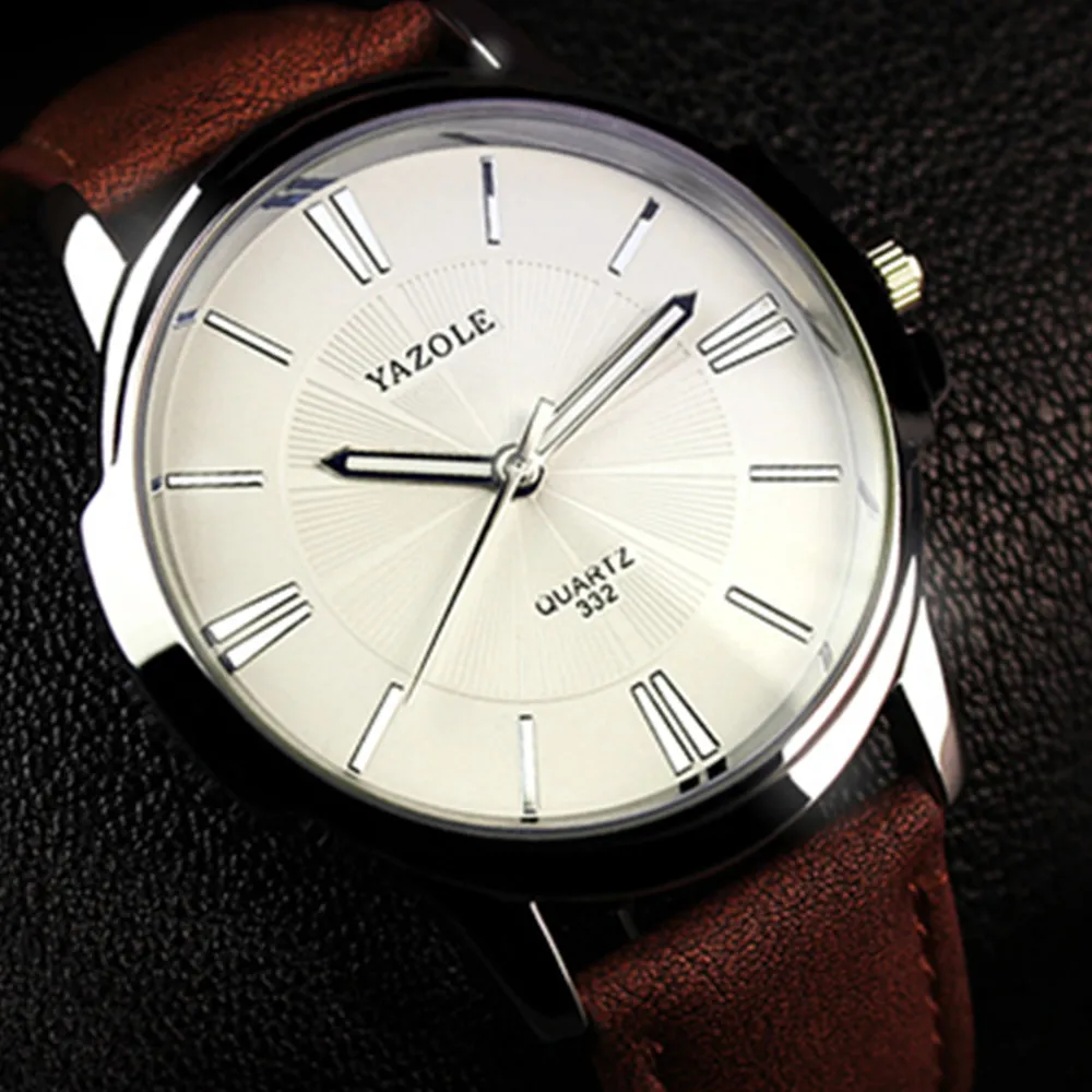 100 шт./лот 332 модные мужские часы с кожаным ремешком кварцевые высококачественные