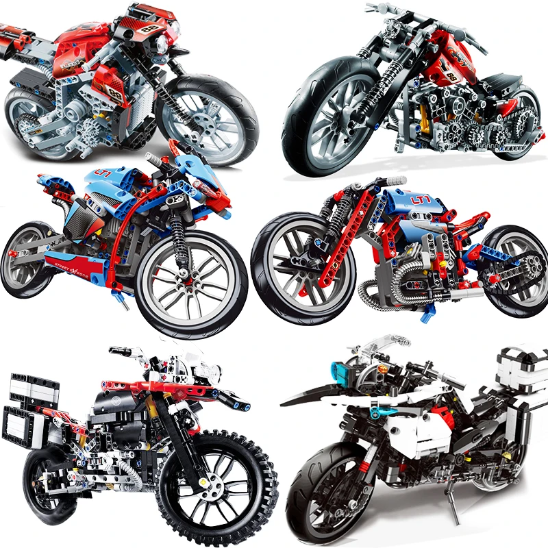 Город совместимые Legoed Technic мотоцикл мото гоночные мотоциклетные комплекты