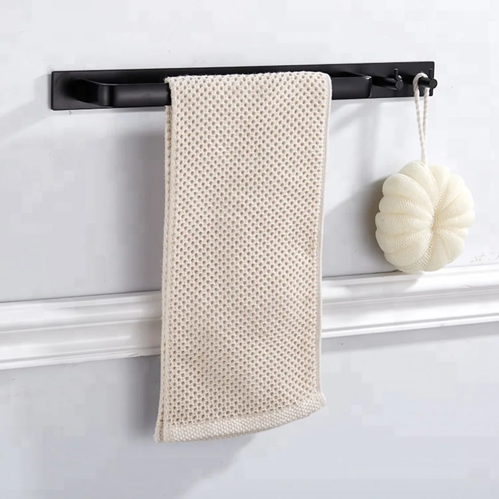 

Bathroom Towel Bar with Hooks Space Aluminum Black Towel Rack Wall Mounted Shelf Floating Storage Rack etagere bain mural