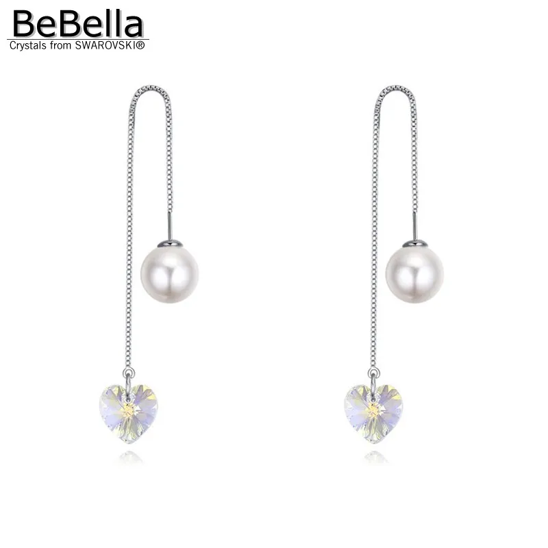 Женские длинные серьги цепочки BeBella с жемчугом и кристаллами Swarovski ювелирные
