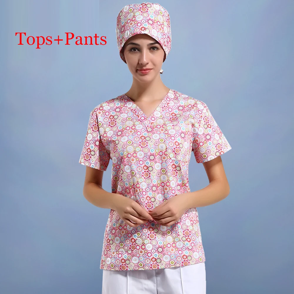 Tops Pants 2 Новые наборы скрабов высокого качества с короткими рукавами Спецодежда для врача медсестры летний больничный медицинский салон красоты спа хирургическая медицинская форма - Цвет: Tops Pants 2