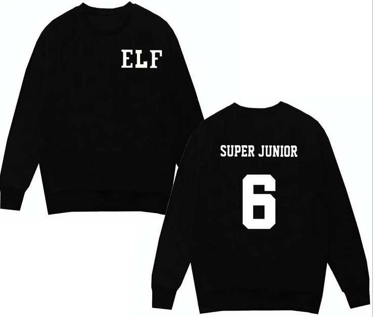 Мужские и женские толстовки kpop super junior 6 elf черные с круглым вырезом принтом sj fans