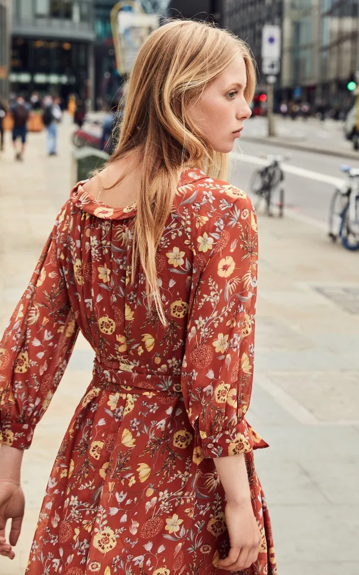 Vero Moda New Women's Low-cut Round Neckline Balloon 3/4 Sleeves Printed Chiffon Dress | 31837C515