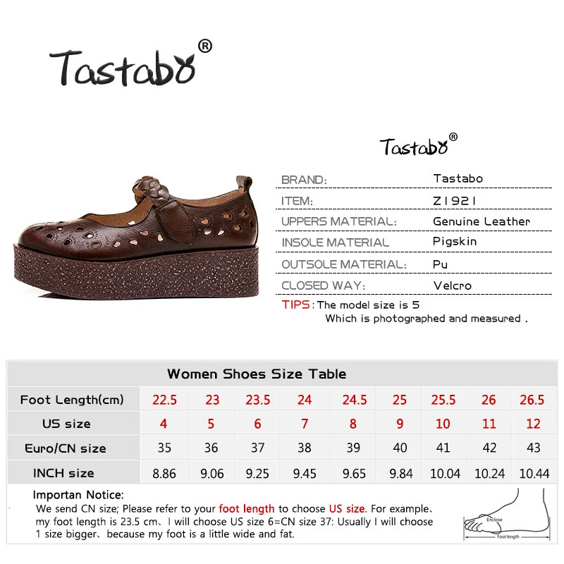Tastabo Genuine Leather Women's shoes Thick bottom design simple casual style Z1921 Leather comfortable insole Brown Sand 35-40