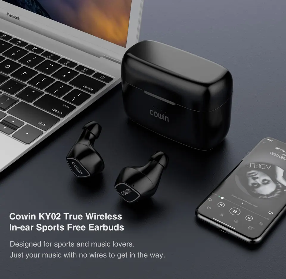 COWIN KY02, bluetooth наушники, беспроводные наушники, TWS, спортивные наушники, Handsfree, bluetooth 5,0, гарнитура для телефона, 36 часов, время воспроизведения