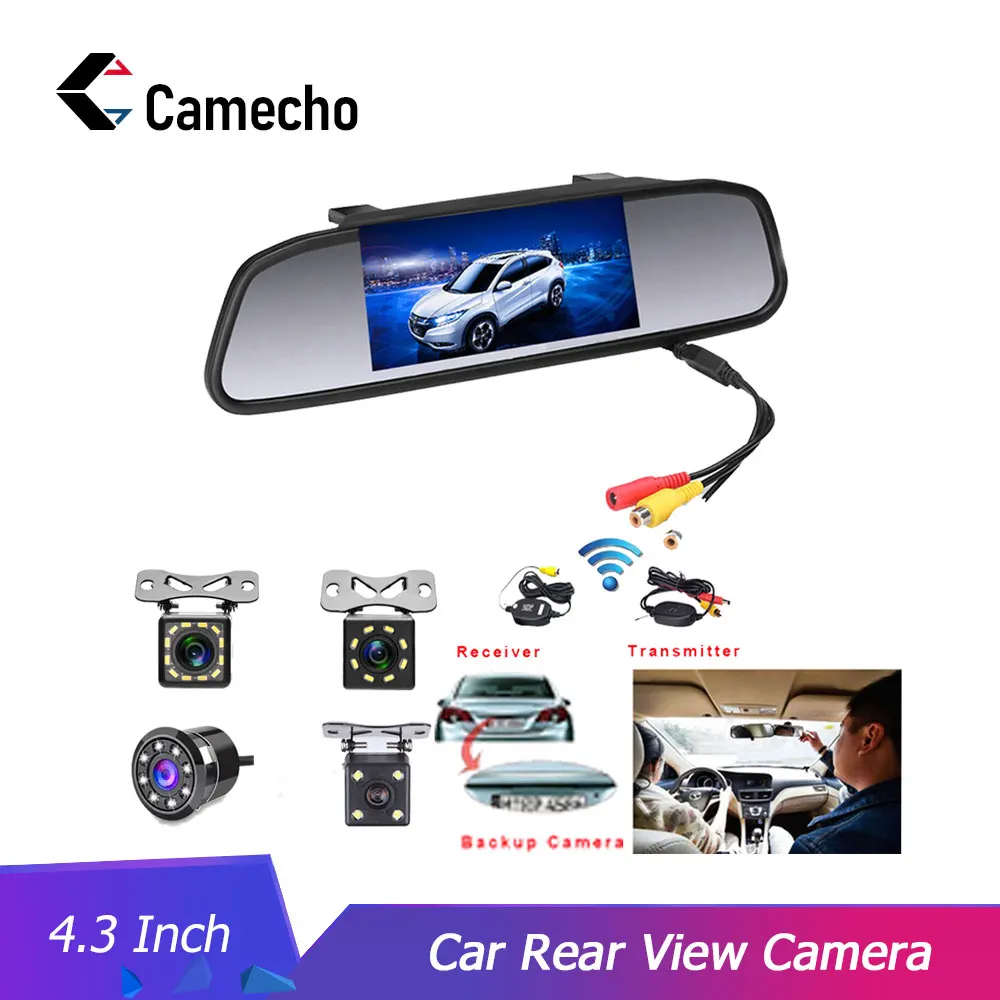 Camecho автомобильный монитор 4," экран для автомобиля камера заднего вида TFT lcd Зеркало заднего вида дисплей 4,3 дюймов цветной HD