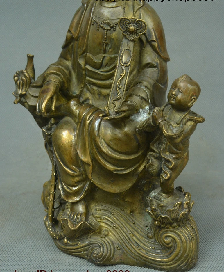 Old China Buddhism Bronze Free Kwan-yin Guan Yin Tong zi Boy Boddhisattva Statue | Дом и сад