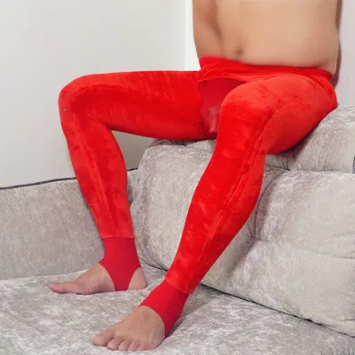 Мужские красные теплые штаны зимние плотные колготки из Красного вельвета