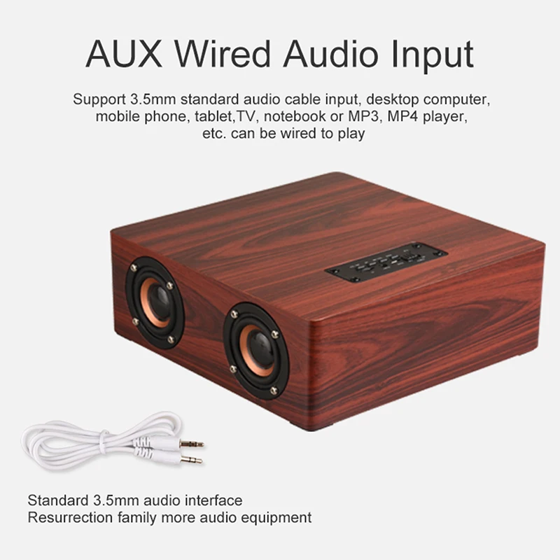Деревянный беспроводной Bluetooth динамик HiFi стерео сабвуфер колонка с деревянной