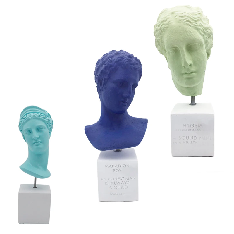 Ретро Греция волшебное изображение головы портрет синее зеленое лицо смоляное