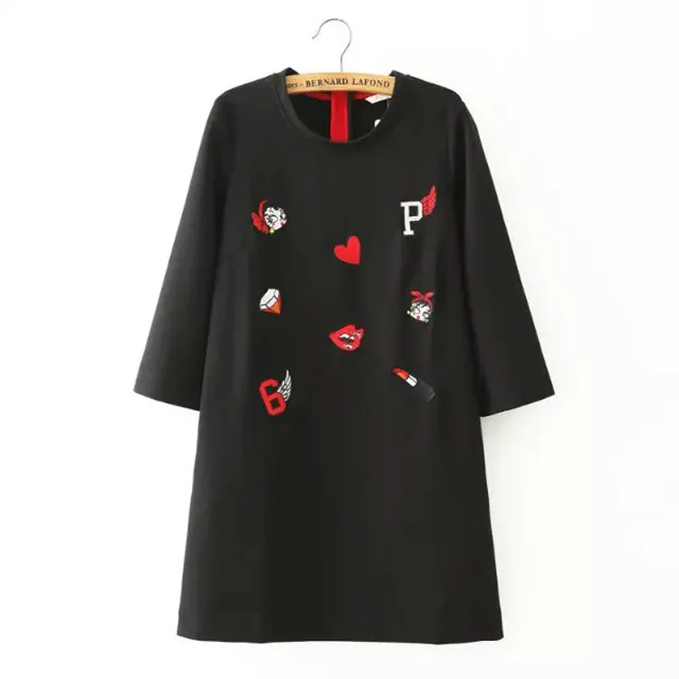European and American style embroidery love topshop liz lisa sleeve dress long section S M L free shipping | Женская одежда