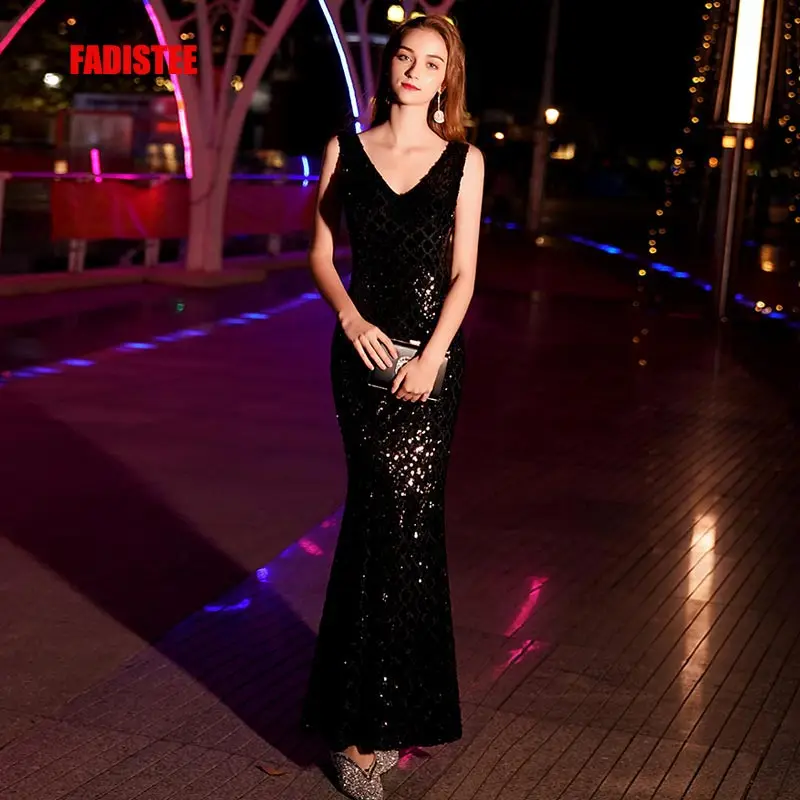 

FADISTEE New arrival evening elegant prom dresses Vestido de Festa Robe De Soiree little black dress sequins mermaid V-neck