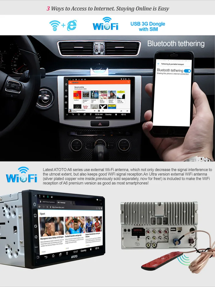 ATOTO A6 двойной din Android Автомобильный gps навигатор стерео плеер/2 x Bluetooth/A6Y2710S 1G/16G Мультимедиа Радио