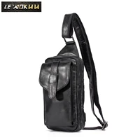 top quality mens genuine real leather travel backpack belt waist chest pack bag sling crossbody bag daypack xb571 b