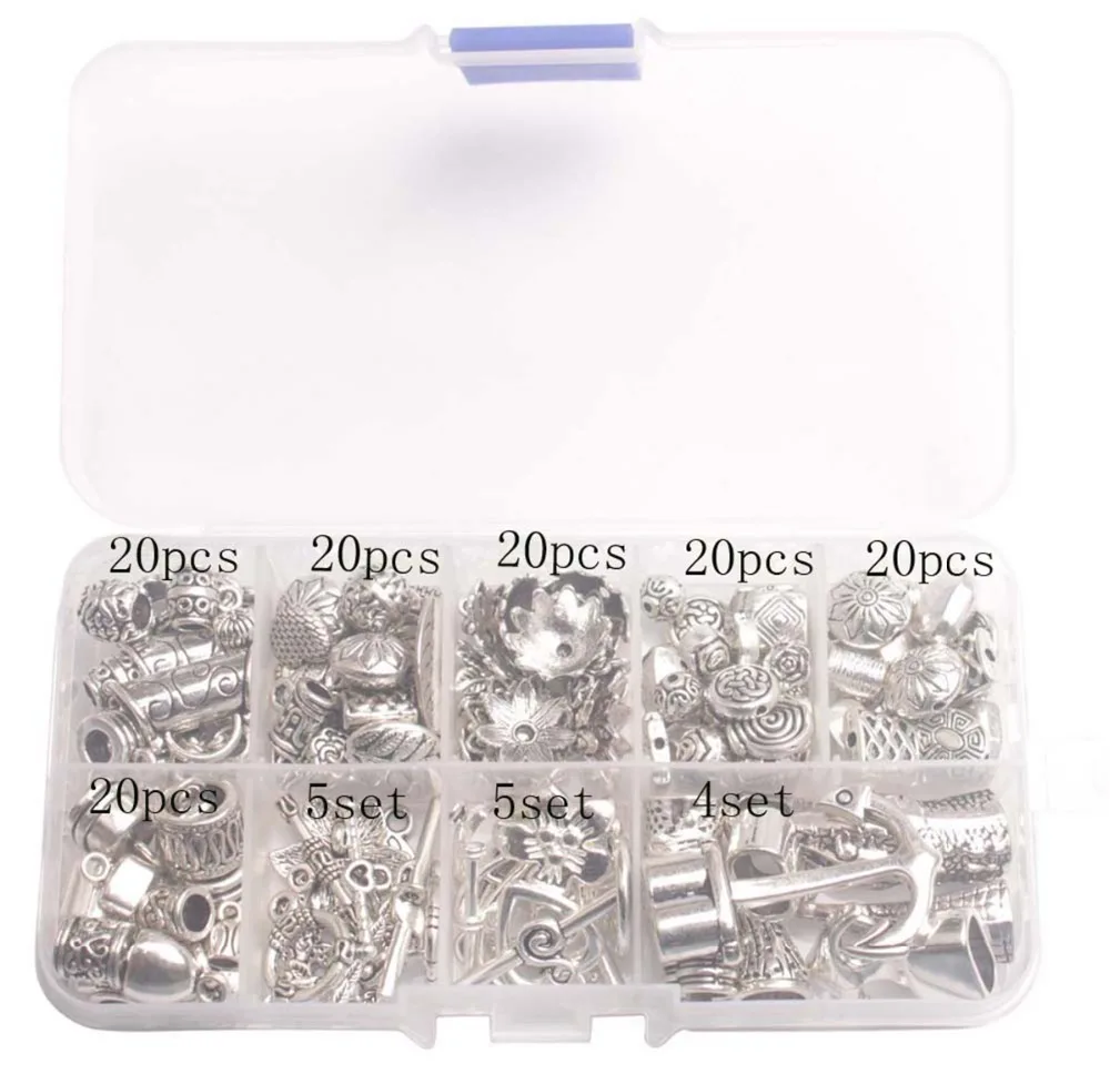 One Box of 134PCS Mixed Lots Bail Spacer Bead Cap Cord End Clasps Toggle