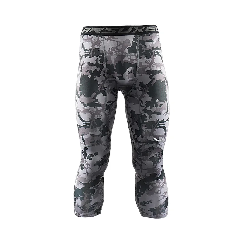 Camouflage gray ARSUXEO мужские спортивные Камуфлированные облегающие штаны базовый слой 3/4 беговые колготки фитнес активные тренировочные брюки K75 - Цвет: Camouflage gray