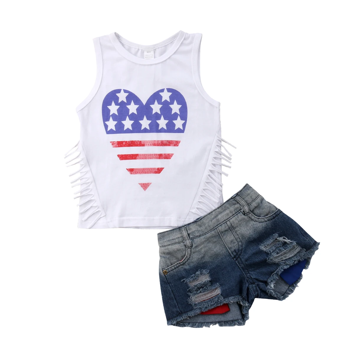 

Toddler Kids Baby Girl Vest Tops T shirt+Ripped Shorts Pants 2pcs Outfit Set Clothes Size 2-6T