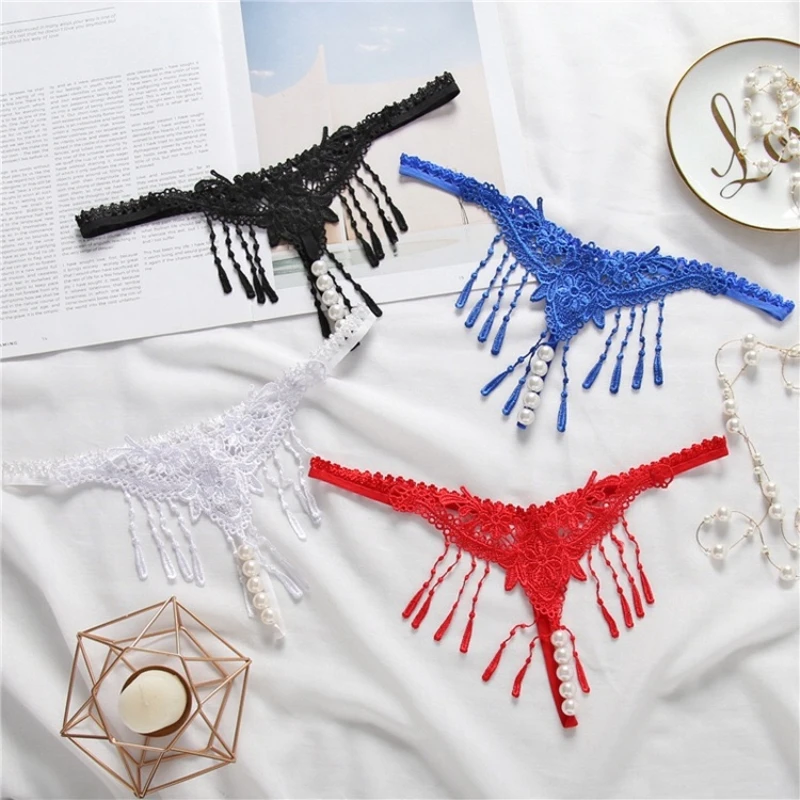 Женское нижнее белье стринги сексуальные без выреза с кисточками жемчужные