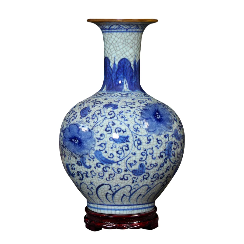 Jingdezhen Pottery Hand Painted Antique Crack Glazed Blue And White Porcelain Vase Flower Living Room vase decoration home | Дом и сад