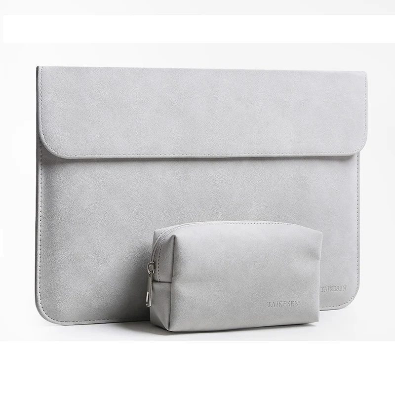 Light gray set 2 Portable PU Laptop Sleeve Bag Notebook Handbag Case For Macbook Air Pro 11 12 13 Retina New Pro 13.3 15.4 Touch Bar Cover - Цвет: Light gray set 2