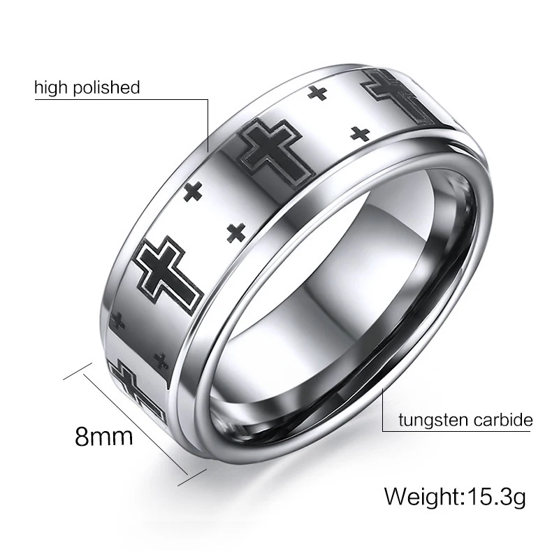 Fashion Brand Men Jewelry Jesus Cross Tungsten Ring 8mm Wedding Band Silver Color US Size 7 To 12 | Украшения и аксессуары