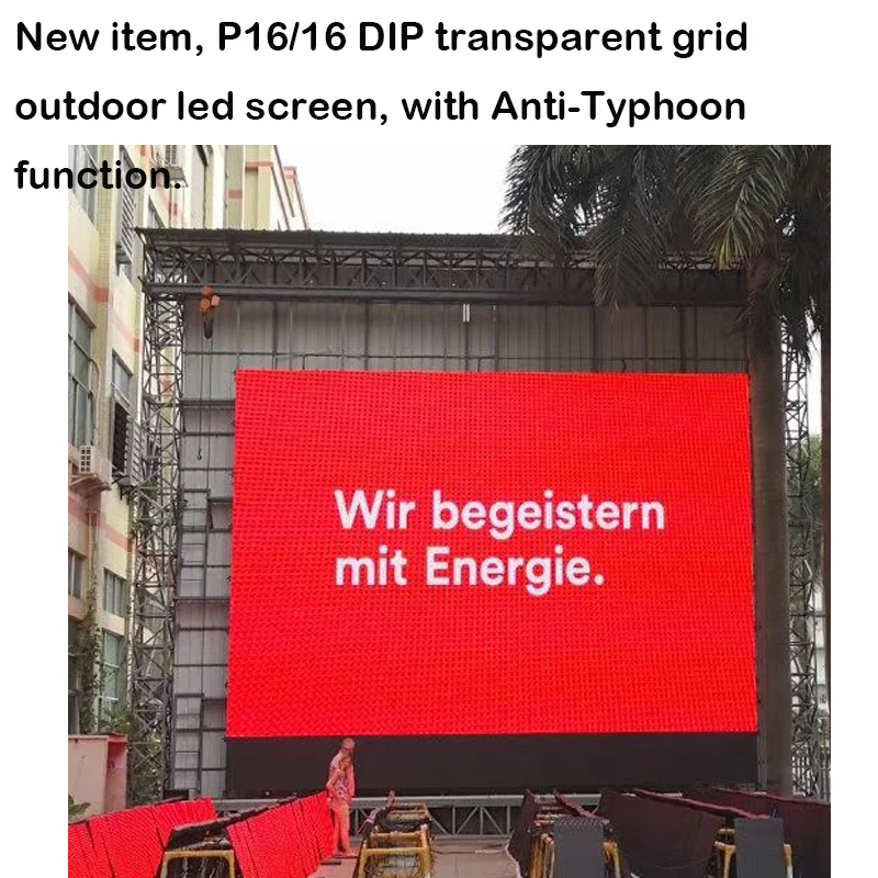 

New item P16 DIP outdoor led wall with waterproof and Anti-typhoon function high brightness led grid transparent led big screen