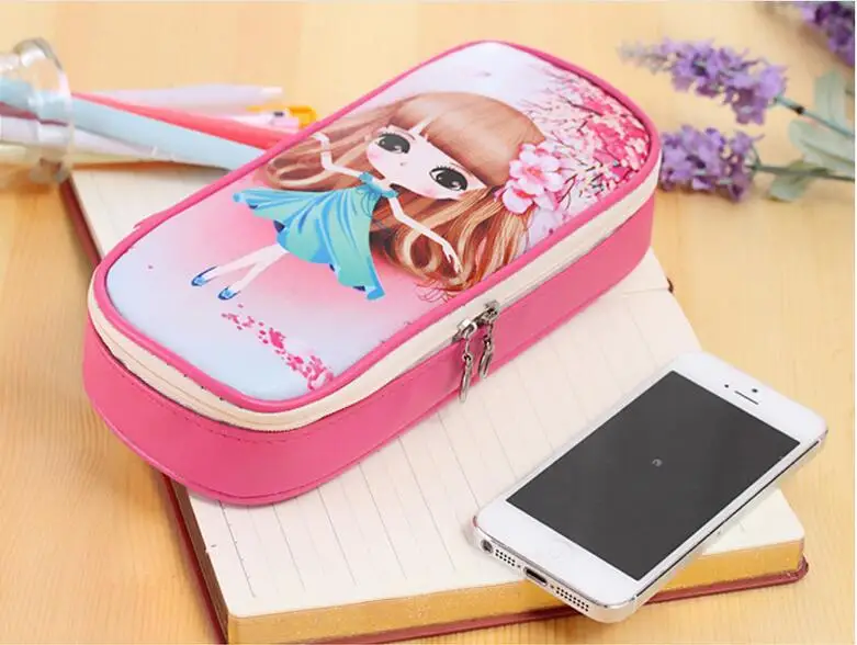 Новый стиль корейский милый пенал большой емкости PU кожаный коробка для школы