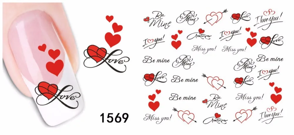 Bittb 2 шт сердце любовь дизайн переводная вода наклейки для ногтей картинка