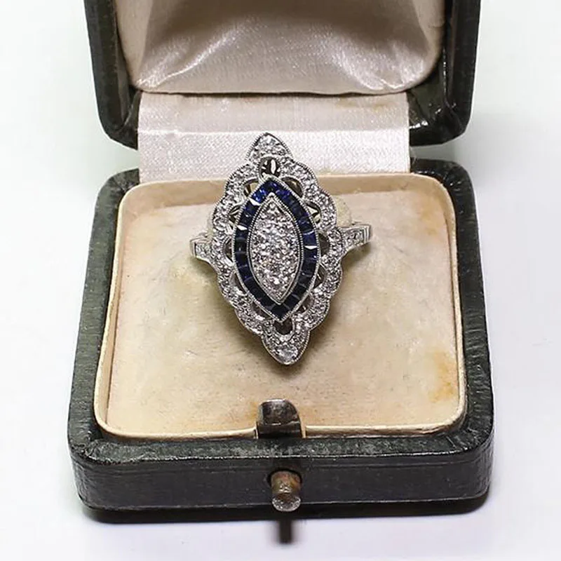 Роскошные кольца с синим камнем для Для женщин Дамы Boho Винтаж кольцо серебро