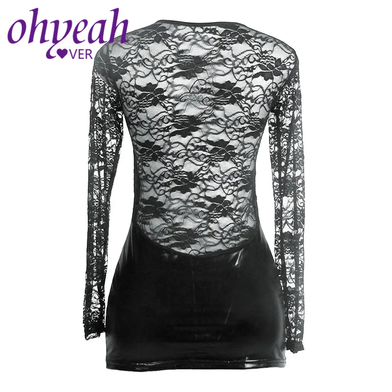 Сексуальное кожаное мини платье Ohyeahlover Клубная одежда Кружевное облегающее с