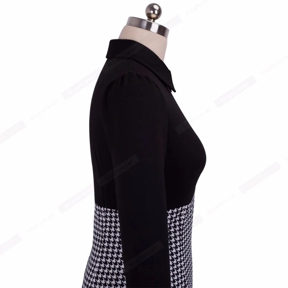 Winter черный работа лоскутная midi bodycon повязку женская офис С Длинным Рукавом