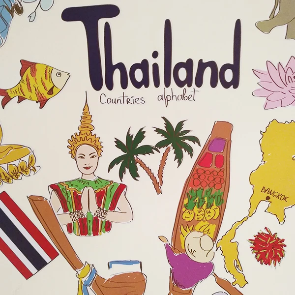 Thailand Colorful Illustration Travel The Word Landmark Wall Sticker Wedding Decor Vinyl Waterproof Wallpaper Decal | Дом и сад