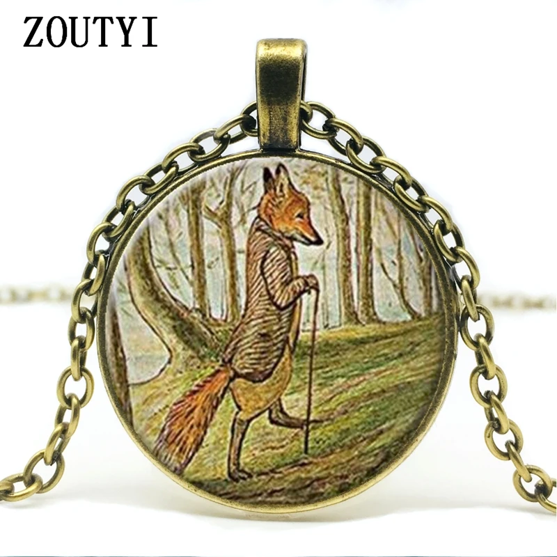Bronze /SUTEYI новейшее массивное ожерелье с лисой, биологическая акварель, лесное стекло, выпуклая круглая подвеска, ожерелье, ювелирное изделие - Окраска металла: Bronze