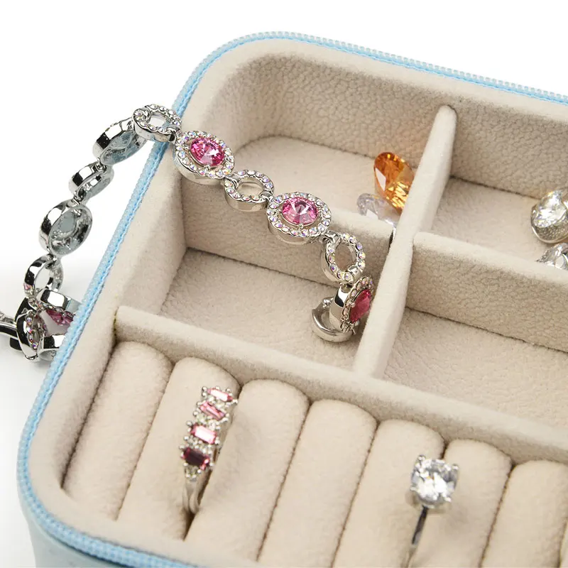 

New PU Leather Jewelry Display Storage Case With Zipper Travel Portable Jewelry Box Women Two Layer Makeup Jewelry Organizer