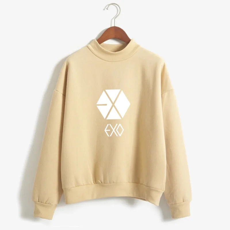 Хаки Новая корейская мода Exo Kpop толстовки женские с длинным рукавом Harajuku Kawaii Толстовка Пуловеры Топы женские K-pop хип-хоп Уличная - Цвет: Хаки