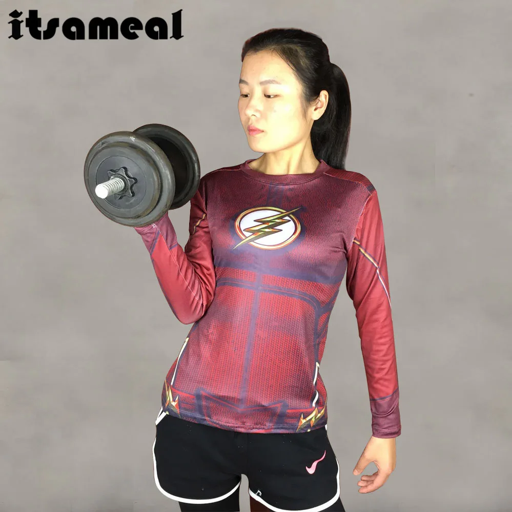 Компрессионная рубашка Flash 3D Футболка с принтом Женская реглан длинный рукав