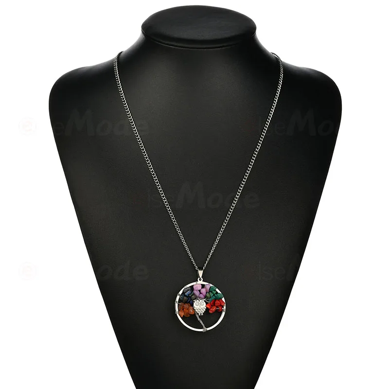 ELSEMODE 7 Чакра Древо жизни Сова круглые ожерелья Кристалл Натуральный Камень