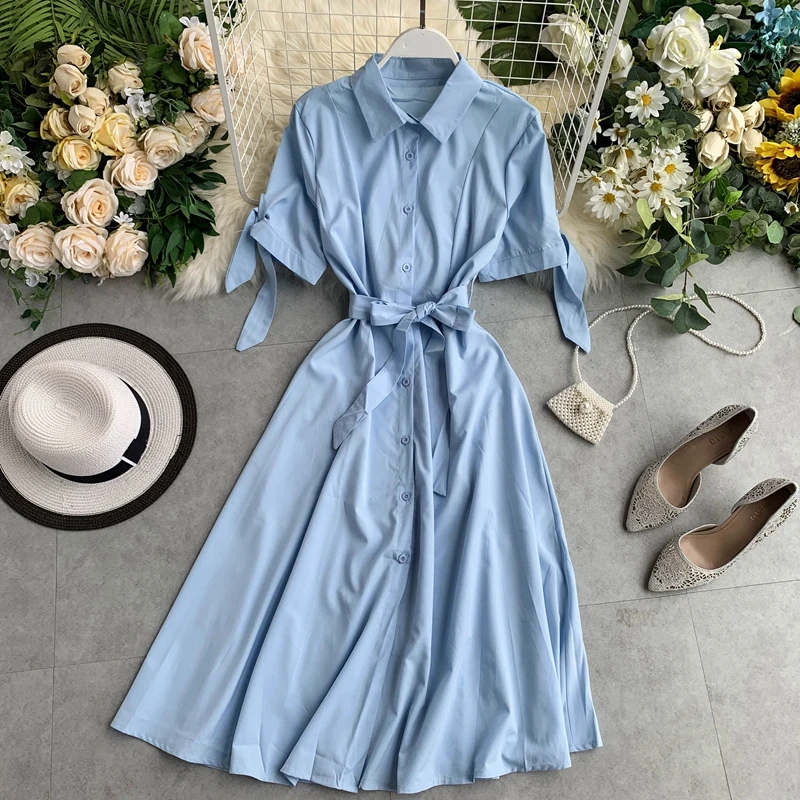 Женское платье рубашка с коротким рукавом длинные французские платья в стиле