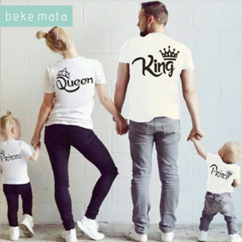 BEKE MATA Family Matching Clothes 2018 Summer King Queen Mother Daughter Father Son Baby T Shirts Look Clothing | Мать и ребенок