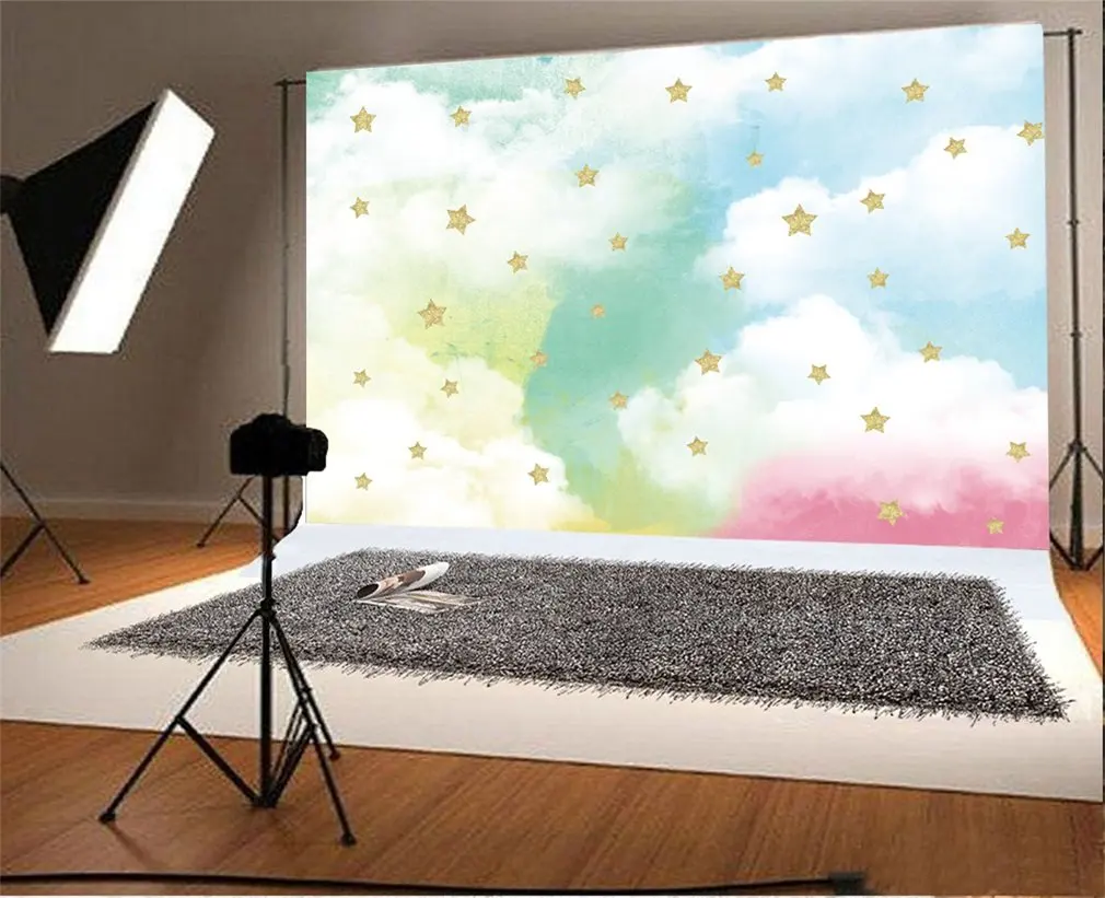 Фотофон креативное голубое небо белое облако золотые звезды | Электроника
