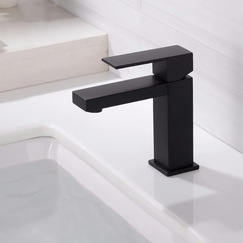

High Quality Bathroom Matte Black Brass Basin Mixer Tap Hot and Cold Mixing Faucet Ceramic Quick-open Valve With Aerator 12-016
