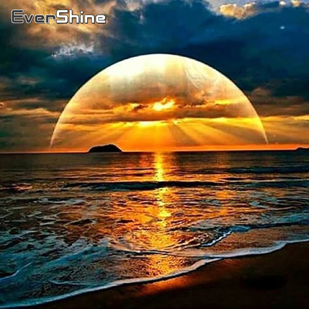 

EverShine Diamond Painting Sunset Full Square Drill Diamond Embroidery Beads Picture Of Rhinestones Scenery Diamond Mosaic Art