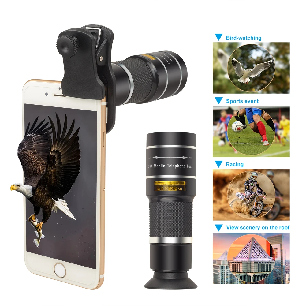 APEXEL 20X телеобъектив зум телефон объектив портативный 20x Монокуляр телескоп lentes с