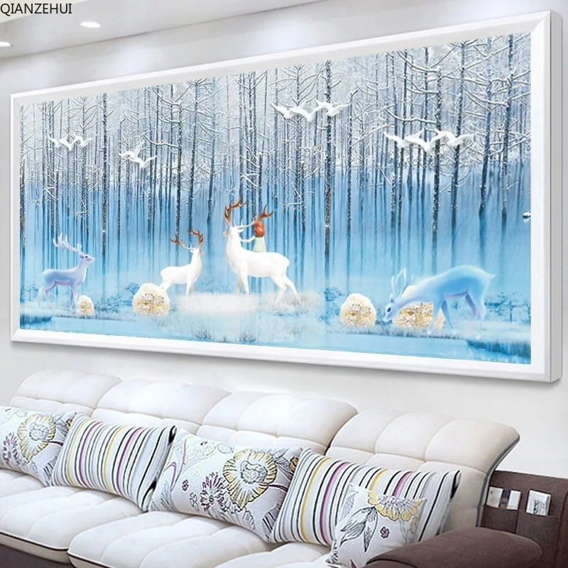 QIANZEHUI Алмазная вышивка сделай сам лес лося богатые олени стразы 5D круглая