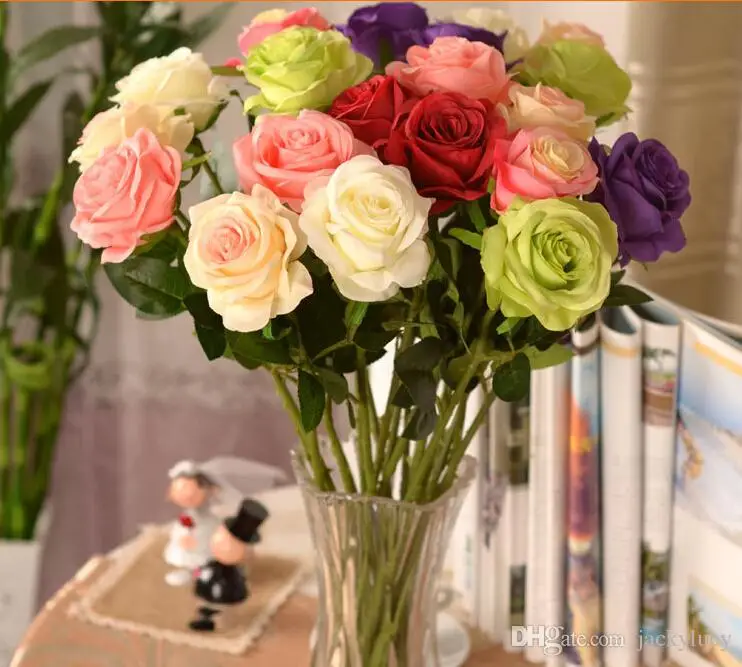 

2015 New Artificial Fake Silk Circle Center Rose Flower Bouquet For Home Wedding Decor Table Centerpieces Decoration 7 color
